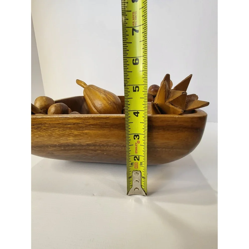 Vintage Mid Century Modern Monkey Pod Wooden Fruit Bowl Set 6 Piece Hand Carved